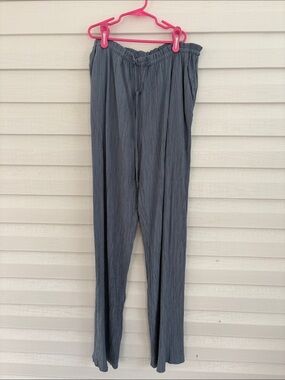 Zara Slate Gray Crinkle Flowy Leg Pants M Elastic Waist Coastal Minimalist